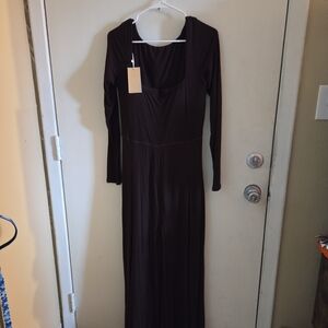 Go With The Flow Long Sleeve Jumpsuit BROWN 1X